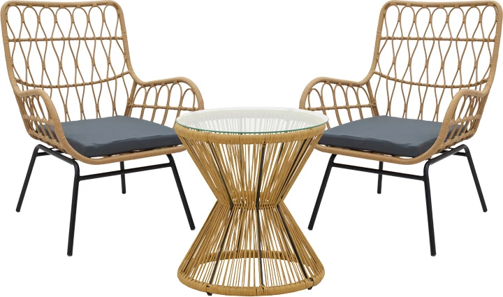 Set Naoki-Mabil për dhomë ndeje, 3 pjesë, rattan, ngjyrë natyrale dhe metal i zi