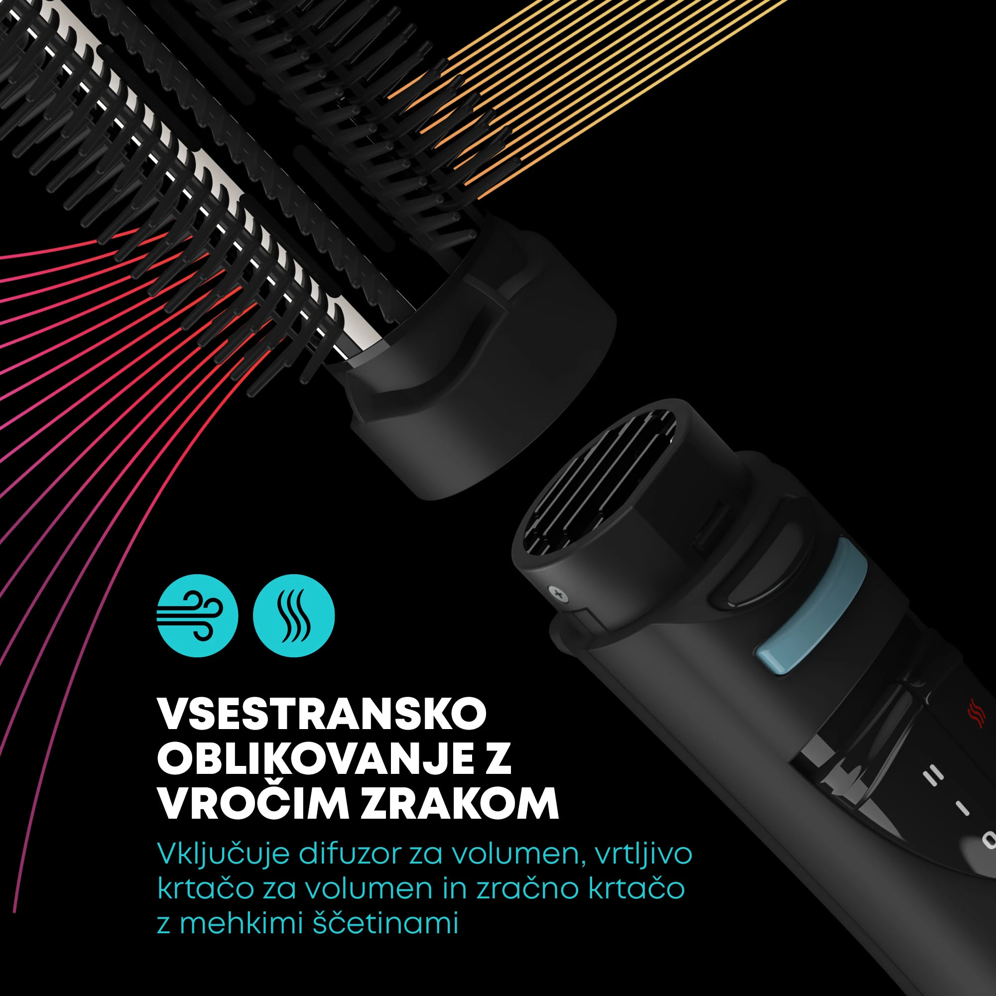 Stajler me ajër të ngrohtë për flokë Revamp Progloss Airstyle DR-1250 1200W 6-në-1, e zezë