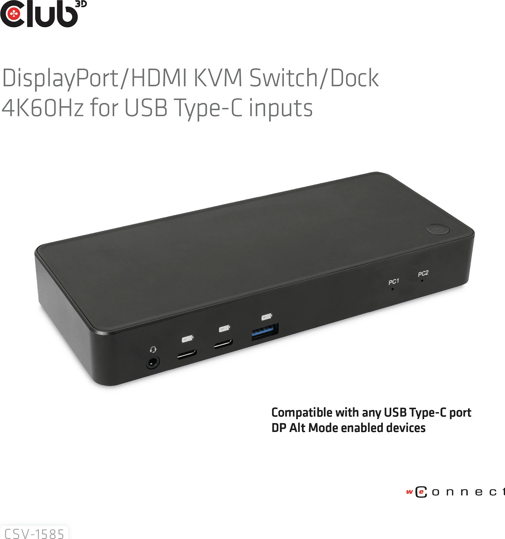 Switch KVM Club3D CSV-1585, 2x USB-C, 4K60Hz, HDMI, DisplayPort, i zi