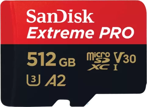 Kartë memorje microSDXC SANDISK Extreme PRO SDSQXCD-512G-GN6MA 512GB UHS-I A2 U3/V30 me adapter SD, e zezë/kuqe
