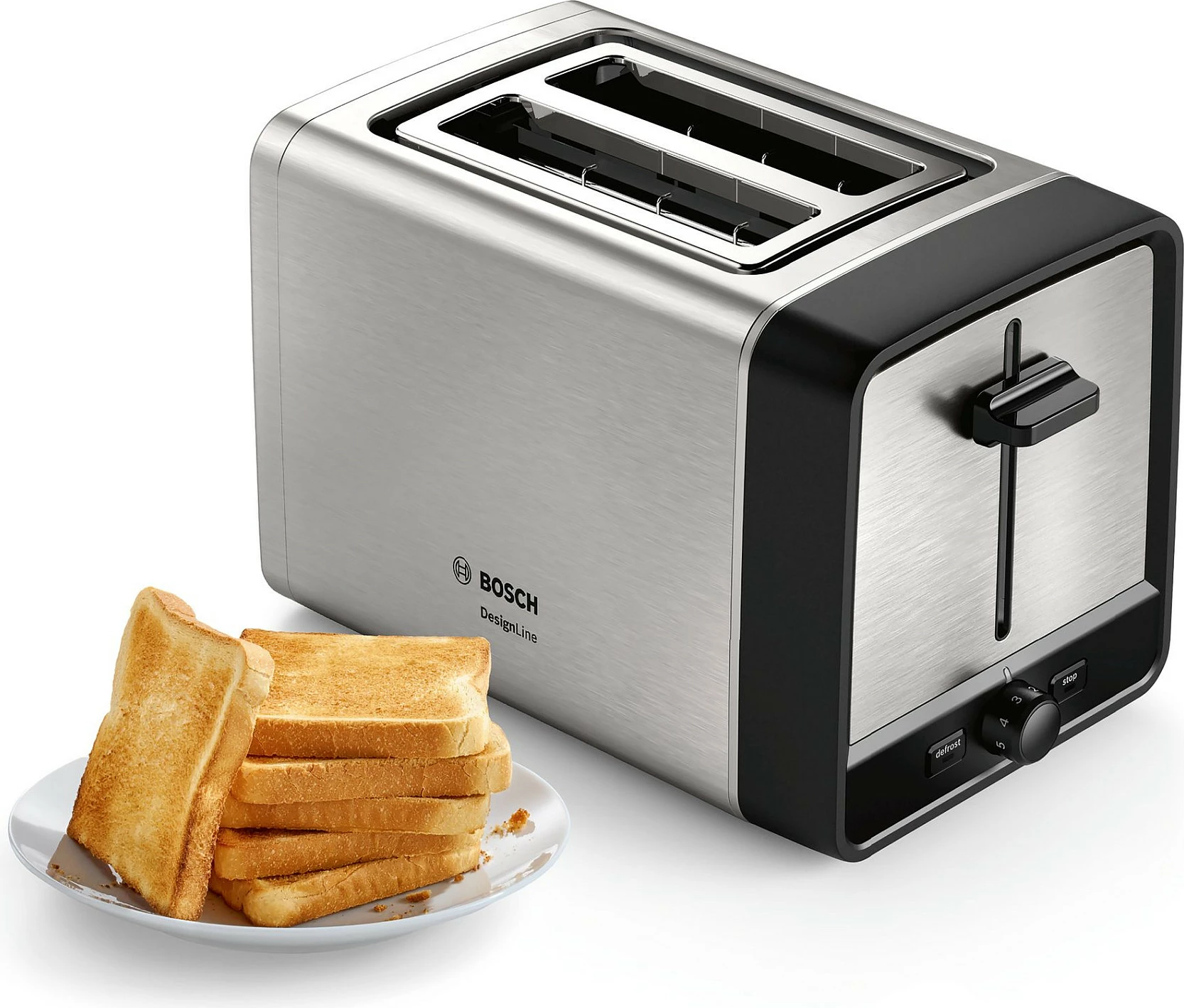 Toster Bosch TAT5P420 DesignLine, 2 feta, 970W, inox/zi