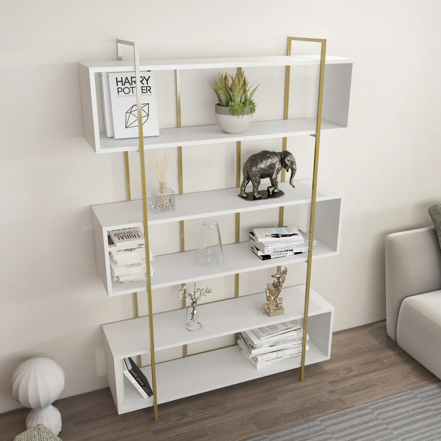 Raft librash Hanah Home, Bruti, i bardhë dhe ari