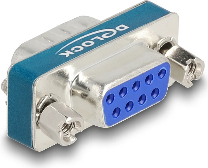 Adapter D-Sub 9-pin DeLOCK filtër RF/EMI low-pass, mashkull-në-femër, blu/argjendtë