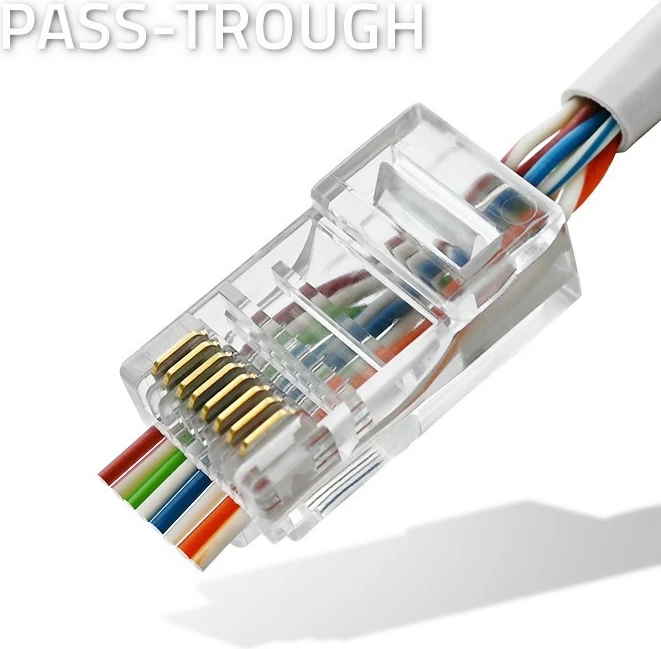Set lidhës RJ45 Pass Through Qoltec 54542, për kabllo UTP CAT5e, 100 copë, transparent