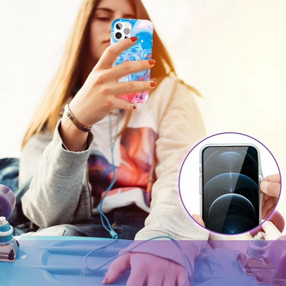 Mbështjellës Kingxbar Watercolor Series për iPhone 12 Pro Max, Blu-Rozë