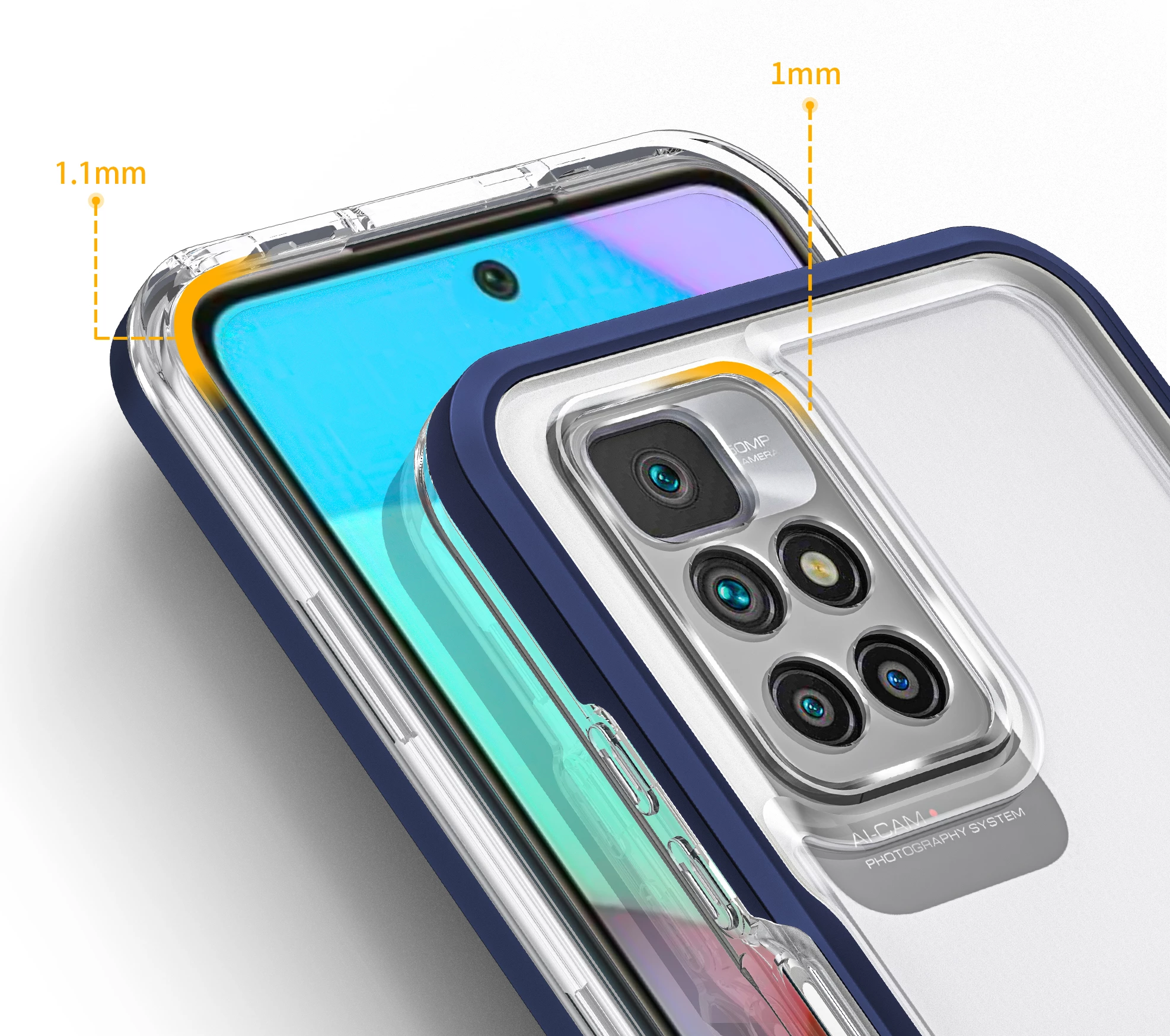 Mbështjellës Hurtel Hybrid Armor Clear 3 in 1 për Xiaomi Redmi 10, Kaltër/Transparent