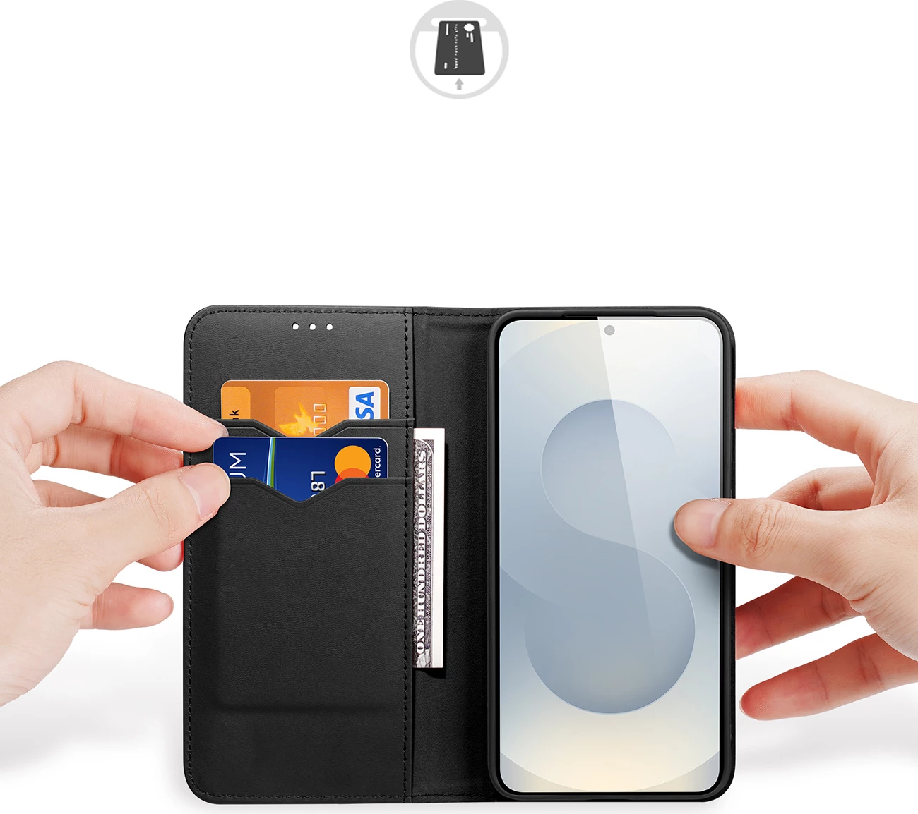 Mbështjellës Dux Ducis Hivo për Samsung Galaxy S25 Edge, me kapak, RFID, i zi