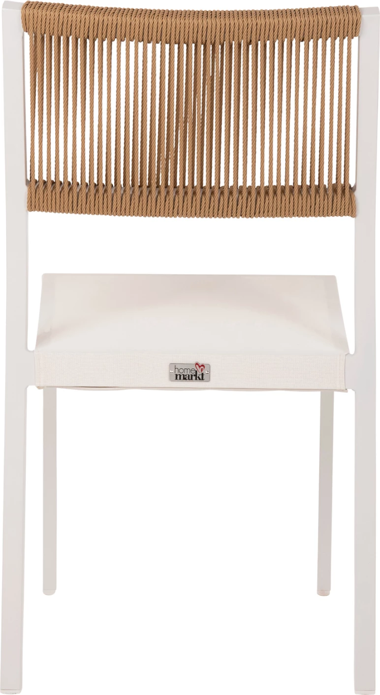 Karrige alumini FH5921.02, kornizë e bardhë dhe tekstil me ratan sintetik bezhë, 46x55.5x83H cm