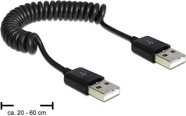 Kabllo USB DeLOCK 83239, USB-A në USB-A, USB 2.0, 0.6 m, spirale, e zezë