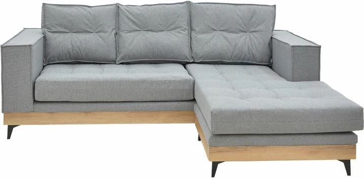 Divan qoshe i kthyeshëm Mirabel, pëlhurë gri-dru natyral, 250x184x100cm