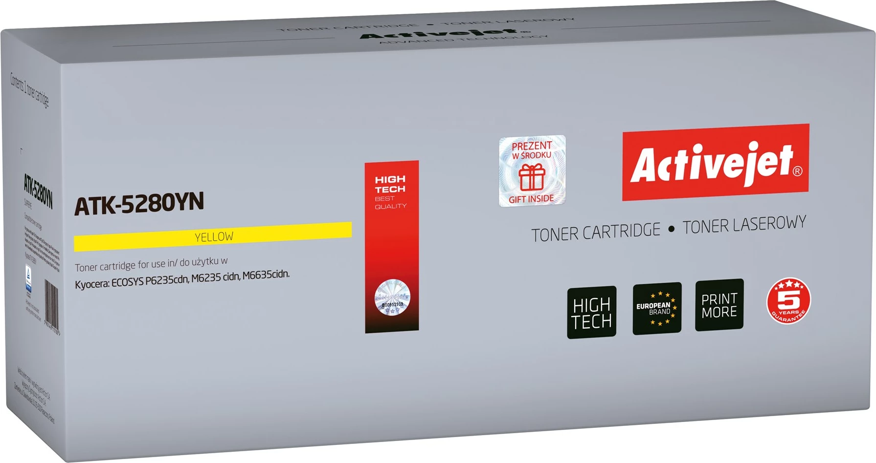Toner zëvendësues Activejet ATK-5280YN  për printerët Kyocera, 11000 faqe, i verdhë