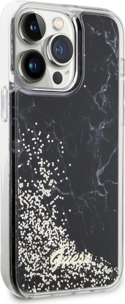Mbështjellës Guess Liquid Glitter Marble për iPhone 14 Pro Max 6.7", i zi