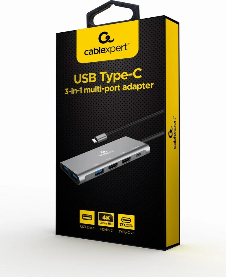 Përshtatës Gembird A-CM-COMBO3-03, Hub/HDMI/PD, hiri