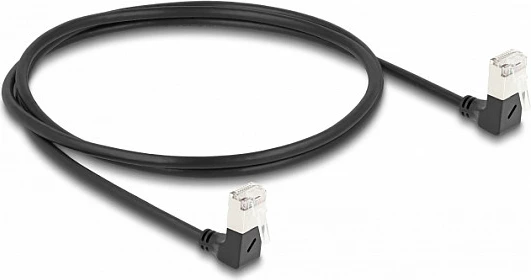 Kabllo rrjeti DeLOCK Cat6a S/FTP Slim RJ45 90° 1m, e zezë