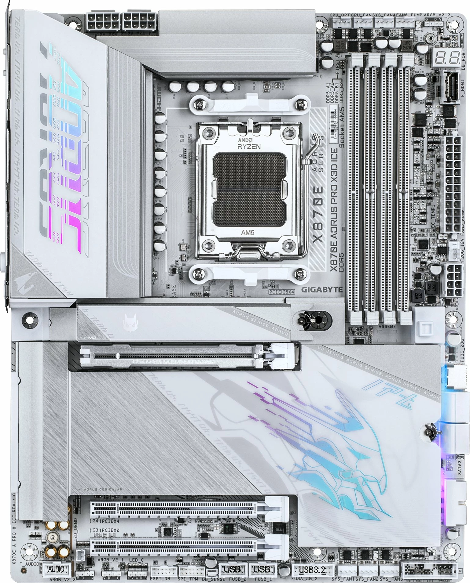 Pllakë amë Gigabyte X870E AORUS PRO X3D ICE ATX DDR5 Wi‑Fi 7, e bardhë