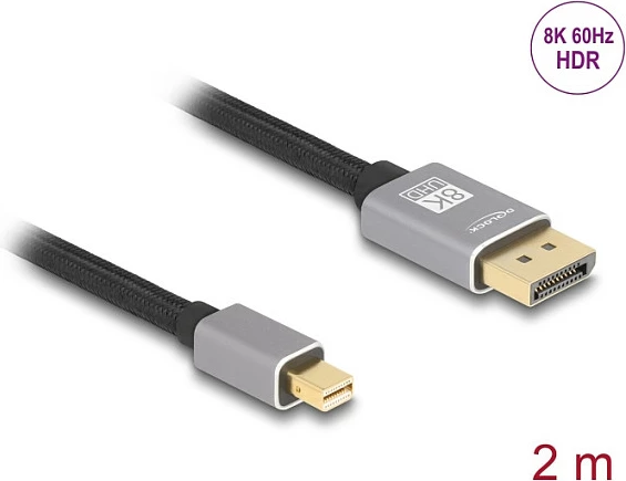 Kabl Mini DisplayPort në DisplayPort DeLOCK, 2 m, 8K 60Hz, DP 1.4, gri