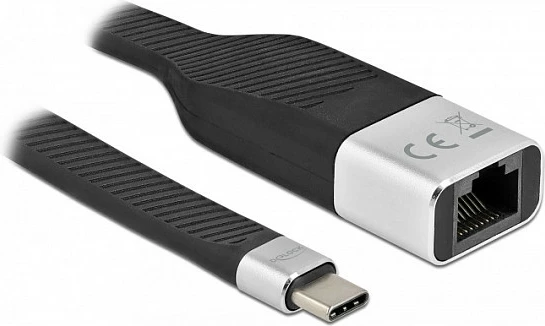 Adapter rrjeti DeLOCK USB-C në Gigabit LAN, 15 cm, 10/100/1000 Mbps, i zi/argjend