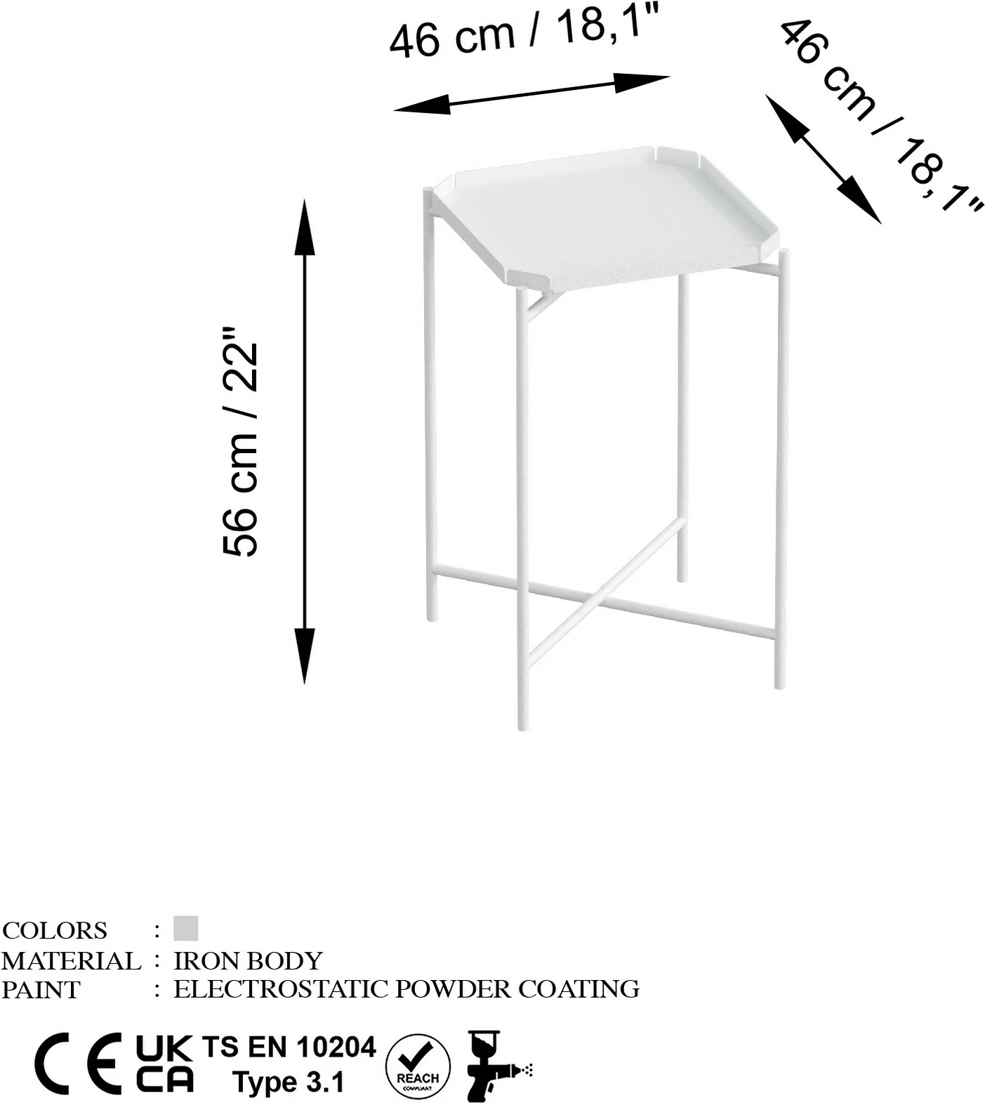 Tavolinë kafeje metalike, e bardhë, Hanah Home, SHB-008-B
