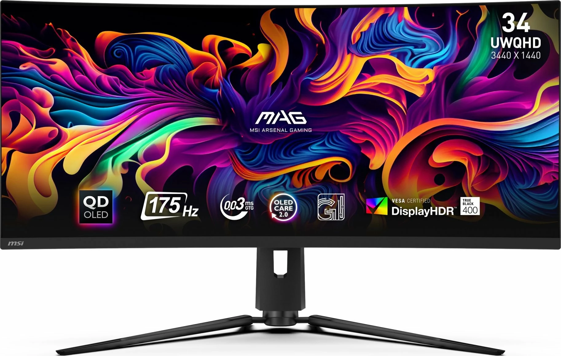 Monitor MSI MAG 341CQP QD-OLED 34\" UWQHD 175Hz i lakuar, i zi