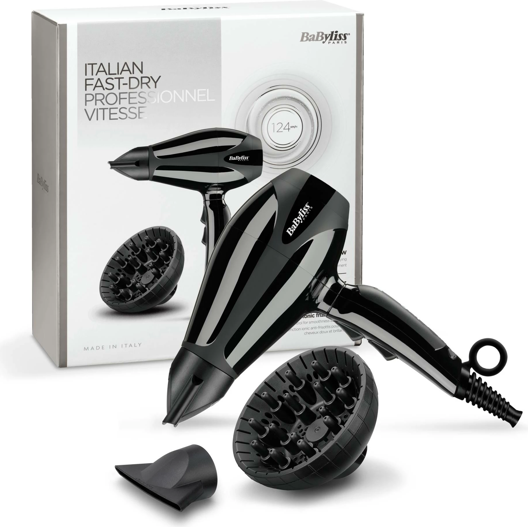 Tharëse flokësh BaByliss 6715DE 2400W me difuzor, motor AC profesional, e zezë