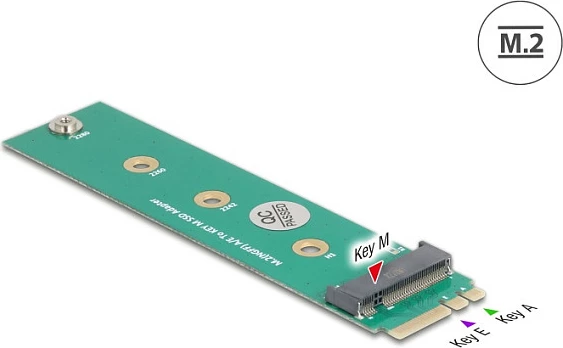 Adapter M.2 DeLOCK 64343, Key A/E në Key M, 22 mm, i gjelbër