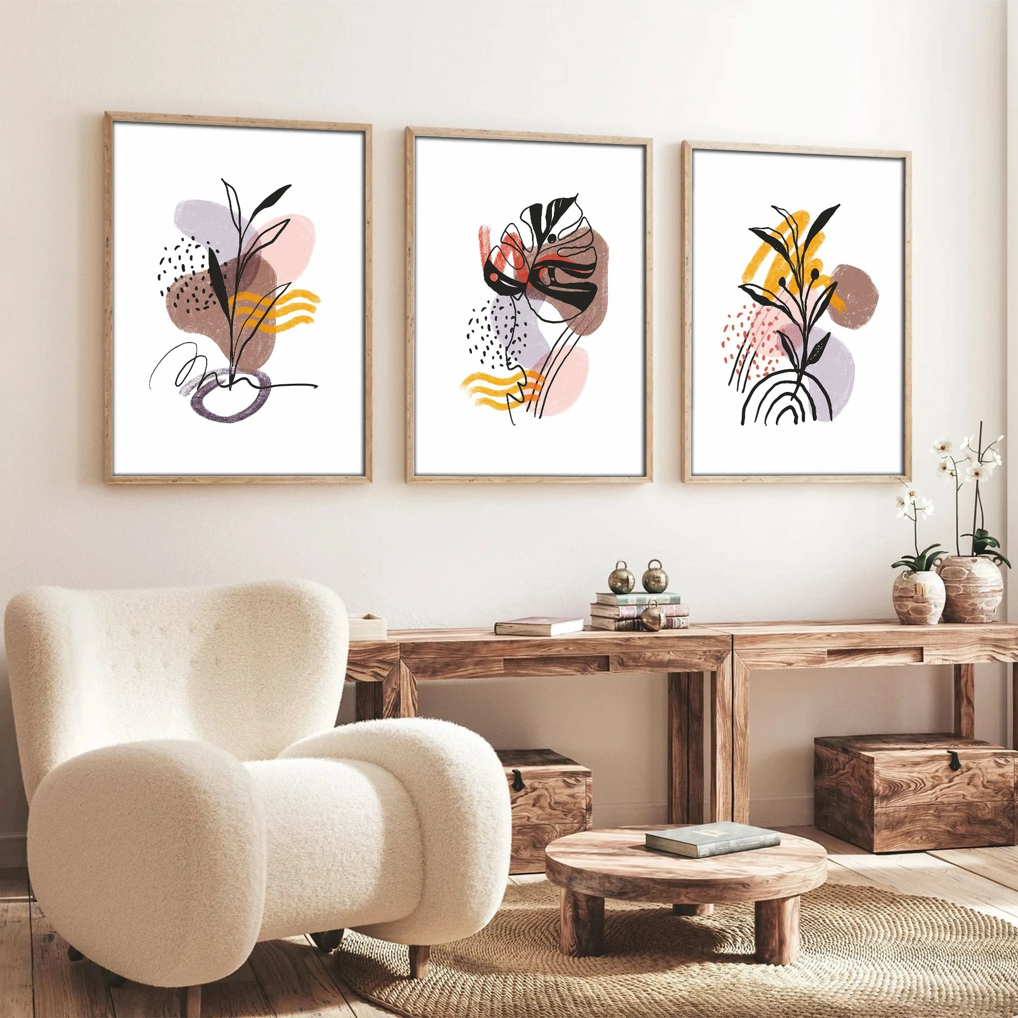 Set pikturash dekorative me kornizë, MDF, shumëngjyrëshe, Wallity Huhu227, 50x70cm (3 copë)