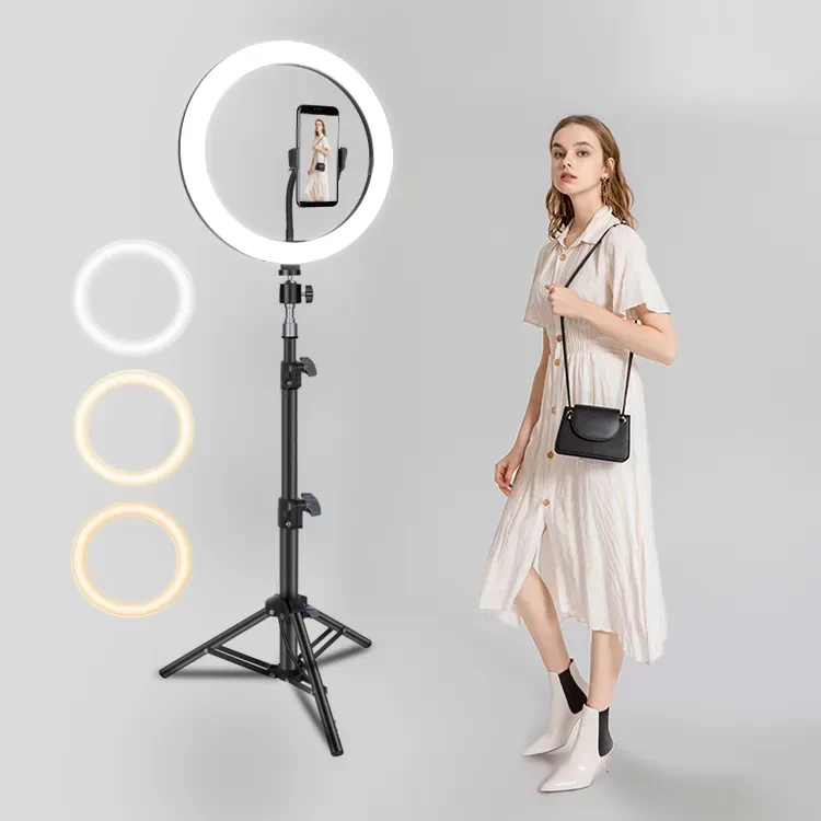 Dritë LED në formë unaze 25cm + 1,6M tripod, e zezë