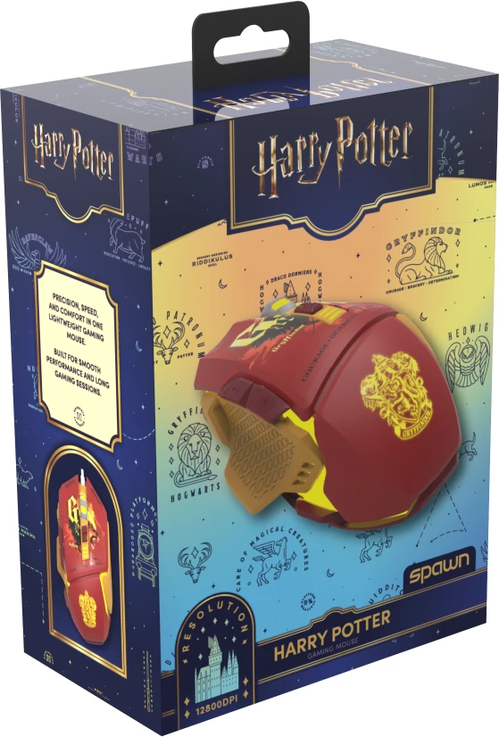 Maus gaming Spawn Harry Potter Gryffindor RGB 12800 DPI USB me kabllo, Kuqe/Ar