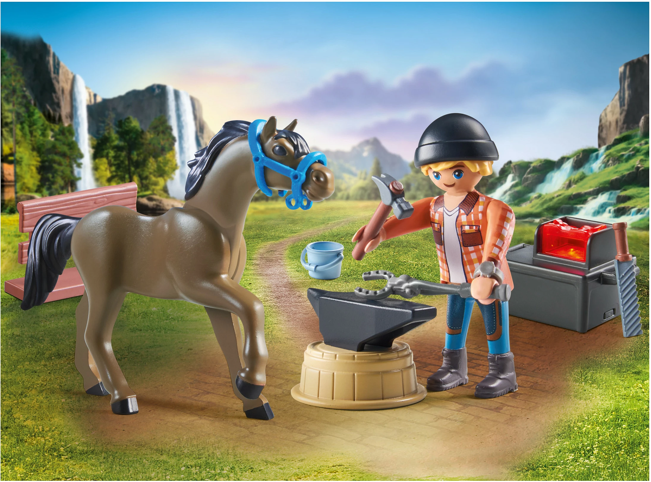 Set lodrash Playmobil Horses of Waterfall 71357, Ben & Achilles, 15 pjesë, shumëngjyrësh
