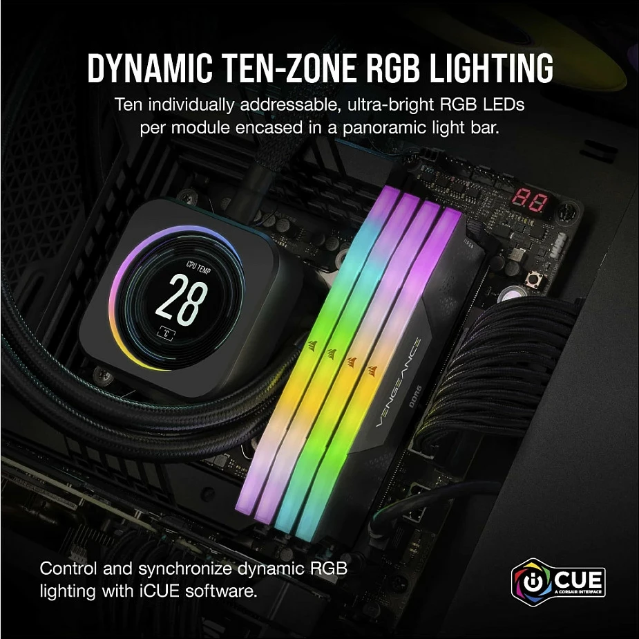 RAM Memorje Corsair Vengeance RGB CMH96GX5M2B7000C40, 96GB (2x48GB) DDR5 7000MT/s 4800MHz, RGB multikolor