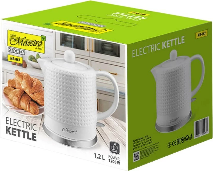 Çajnik elektrik Feel-Maestro MR-067, 1.2L, 1200W, Qeramikë, Bardhë