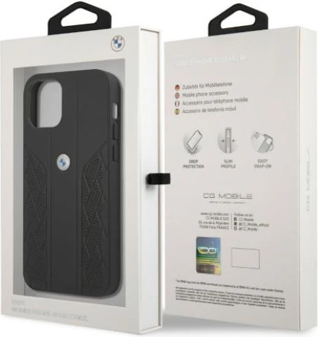 Mbështjellës BMW Curve Perforate për iPhone 12/12 Pro 6.1", lëkurë, i zi