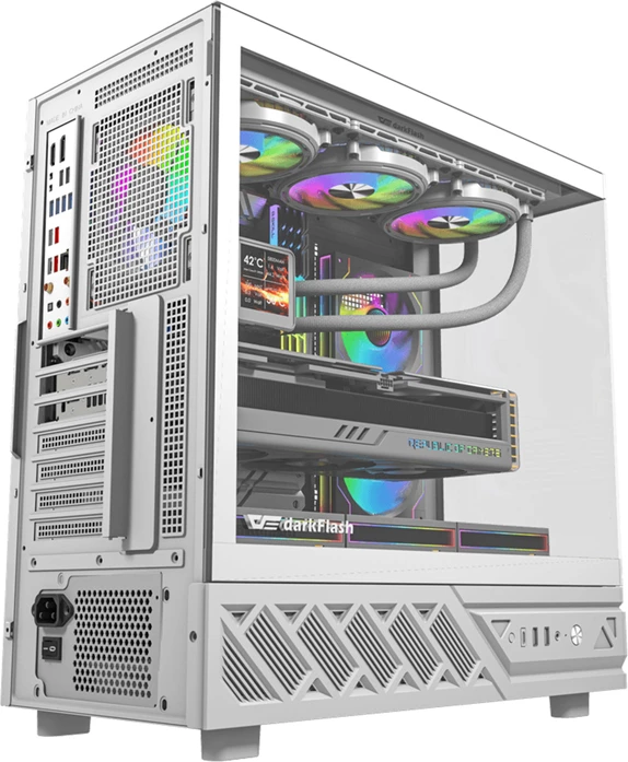 Kasë DarkFlash DS950V midi tower me ekran IPS 6\" 480×960, tempered glass, ATX/M-ATX/ITX, 6 ventilatorë 120mm, e bardhë, set 6 ventilatorë