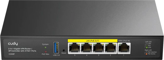 Kasë rrjeti Cudy, 2-in-1 Gigabit VPN Router / AP Controller, 4 porta PoE+, e zezë