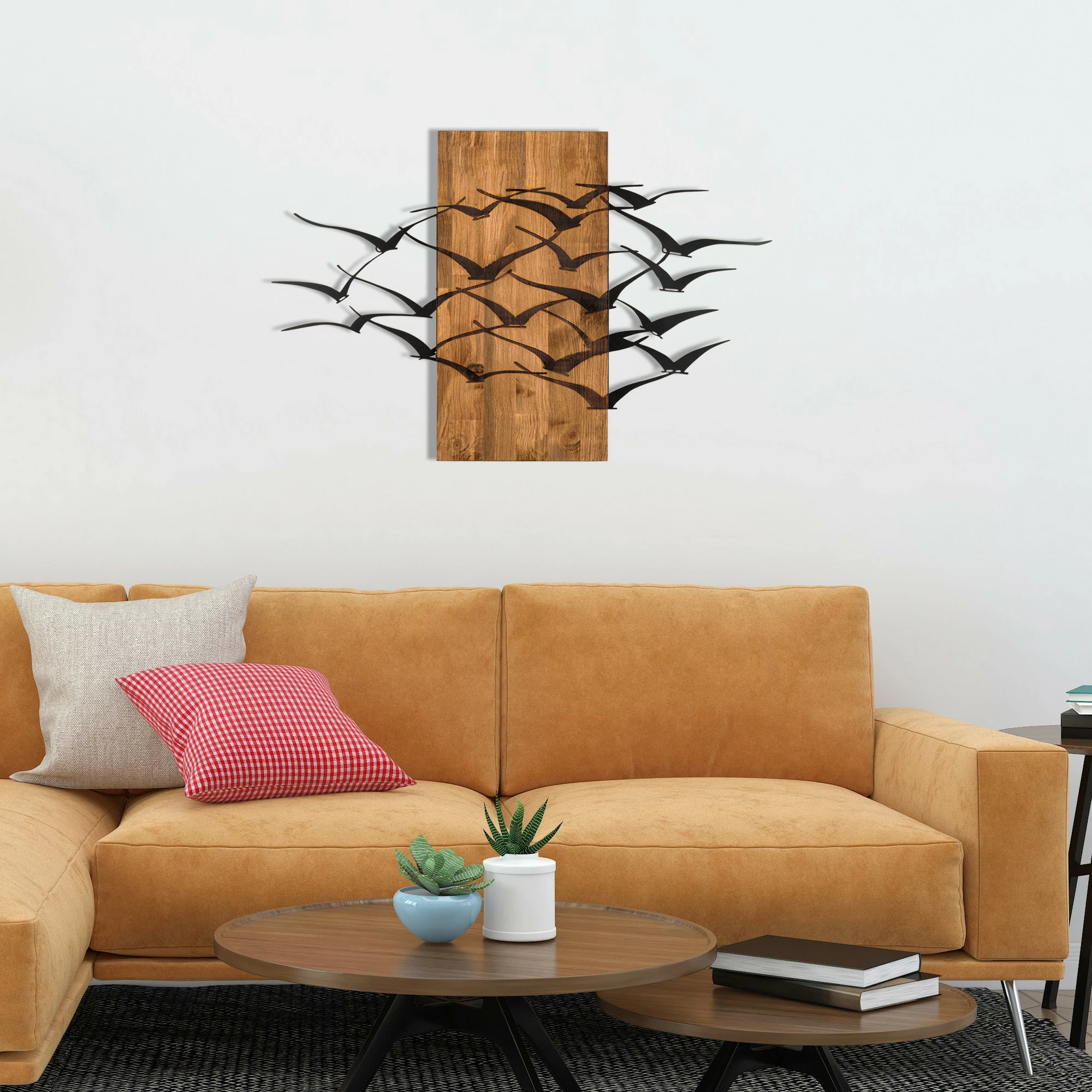 Aksesor dekorativ muri prej druri, Wallity, Migration, ngjyrë e zezë dhe arre, 86x58cm