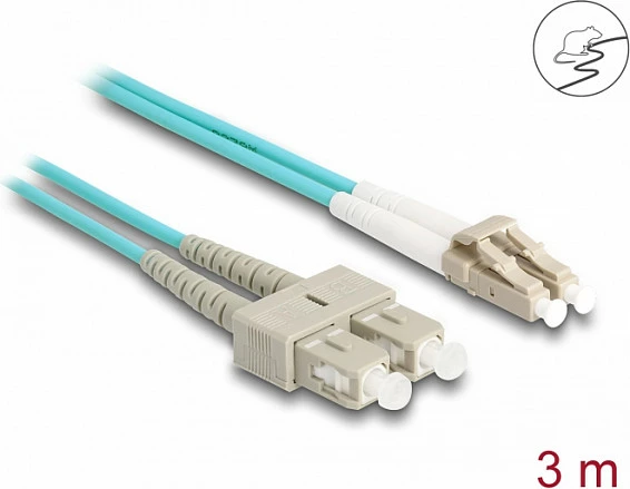 Kabllo optike DeLOCK LC Duplex në SC Duplex, OM3 multimode, 3 m, e blinduar, Aqua