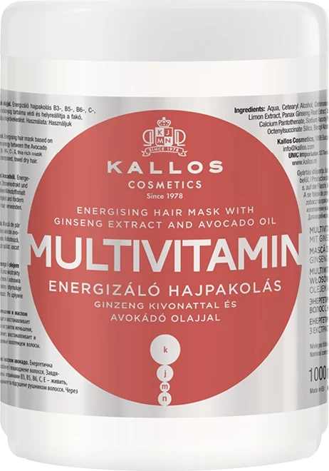 Maskë për flokë Kallos KJMN Multivitamin Energising për femra, 1000ml