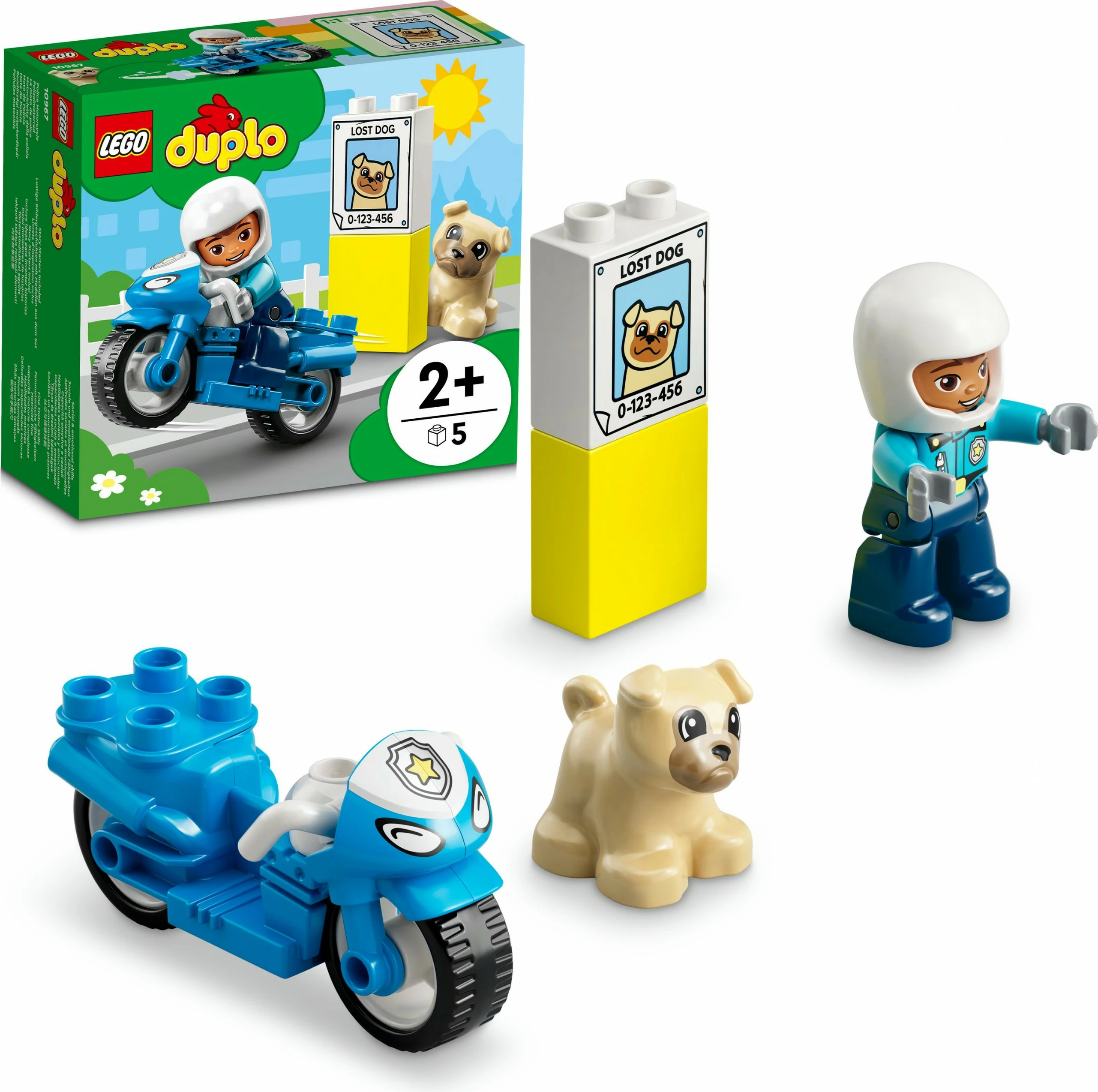 Set ndërtimi LEGO DUPLO Police Motorcycle, 5 pjesë, plastikë, shumëngjyrësh
