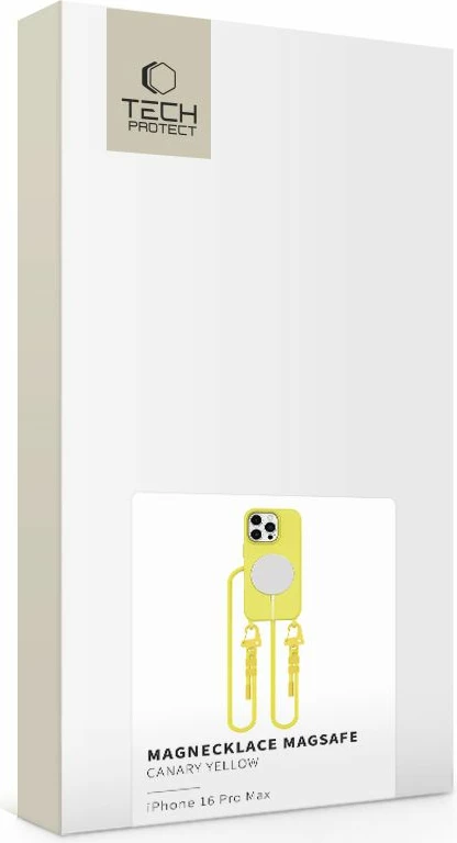 Mbështjellës Tech-Protect MagNecklace për iPhone 16 Pro Max, me MagSafe, i verdhë, me litar