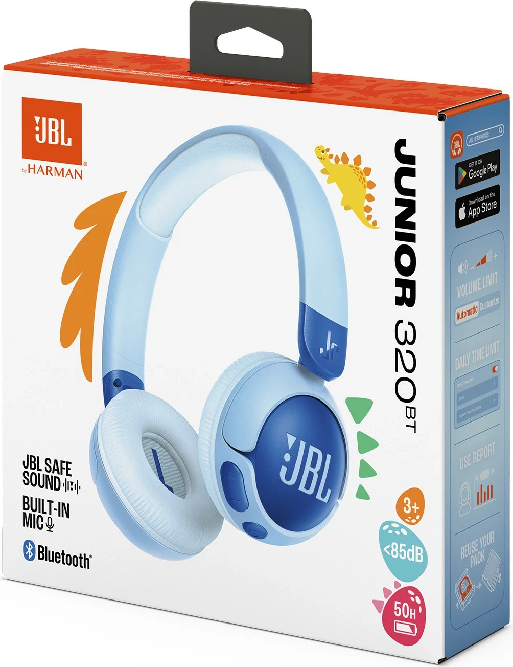 Kufje JBL JR 320 BT për fëmijë, on-ear, limit 85 dB, 500 mAh, Blue