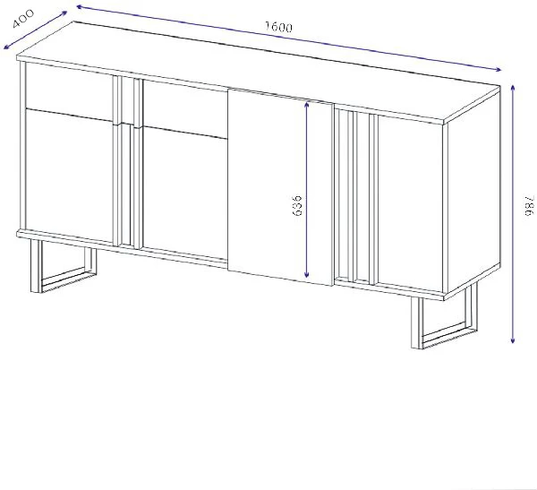 Bufe Amanda, ngjyrë arre-e zezë, 160x40x78.5cm