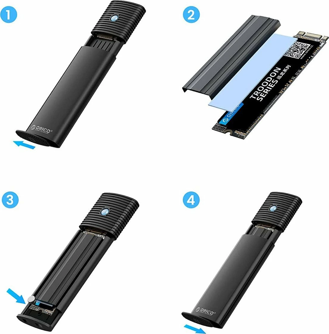 Kasë eksterne për SSD M.2 Orico PWDM2-G2-BK-EP, USB-C 3.2 Gen 2 10Gbps, NVMe/SATA, e zezë
