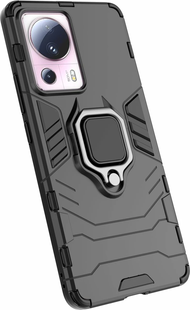 Mbështjellës Hurtel Ring Armor për Xiaomi 13 Lite, me unazë mbajtëse, i zi