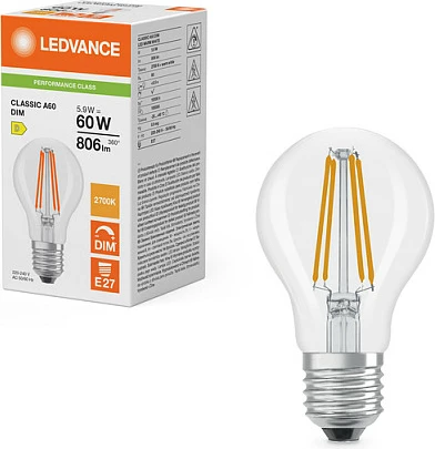 Llambë LED OSRAM LED CLASSIC A DIM P, E27, 5.9W, 806 lm, 2700K, dimmable, e bardhë e ngrohtë