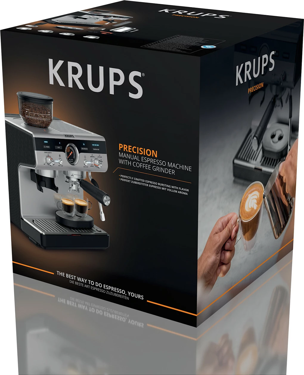 Makinë espresso Krups XP801T, me mulli të integruar, 3L, inox/e zezë