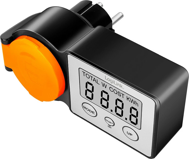 Matës kostoje energjie LogiLink Energy Cost Meter, për jashtë, ekran LCD, prizë Schuko, zi/portokalli