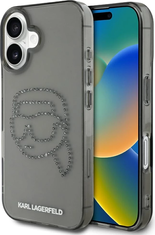 Mbështjellës Karl Lagerfeld IML Rhinestones Karl Head për iPhone 16, i zi