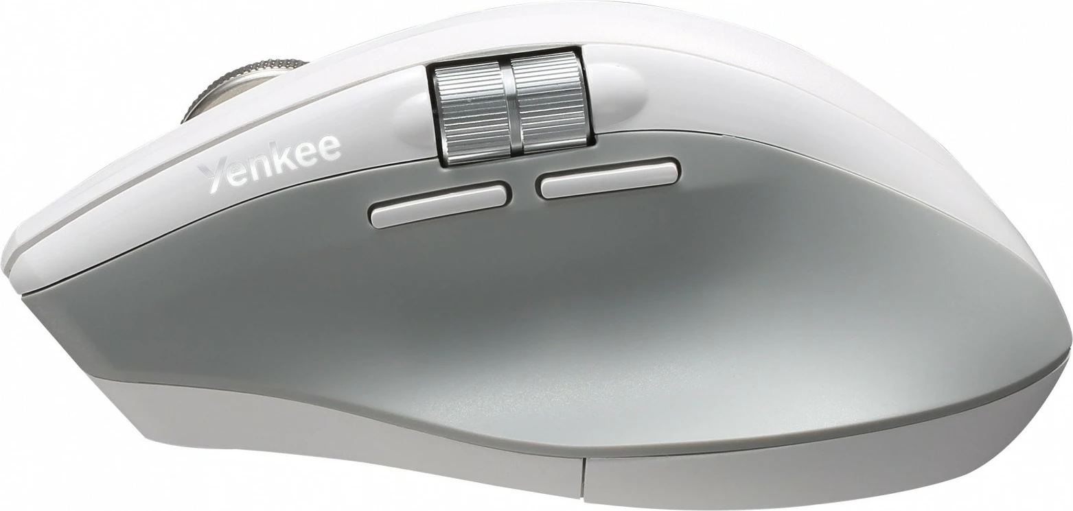 Maus wireless YENKEE YMS 2095WH SPIN, 4800 DPI, Bluetooth + 2.4GHz, bateri e rikarikueshme, 7 butona, kabllo karikimi USB-C, e bardhë