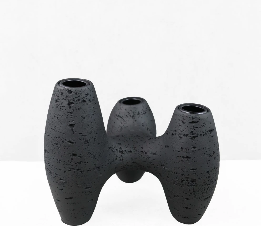 Mbajtës qirinjsh TRIPTYCH II, rrëshirë, ngjyrë e zezë, 18.5x15.5x15.5cm