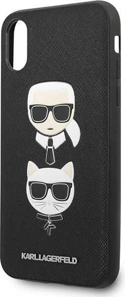 Mbështjellës Karl Lagerfeld Saffiano Karl&Choupette Head për iPhone X/XS, e zezë